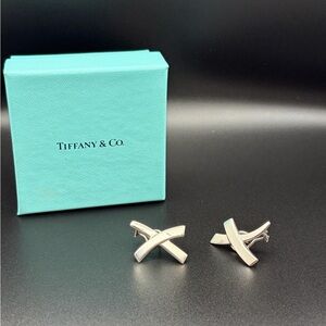 Tiffany & Co. Sterling Silver 'X' Cufflinks with Tiffany Blue Box